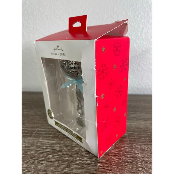 Hallmark 2022 Baby’s 1st Christmas Rattle‎ Ornament Silver Blue Bow New - Picture 5 of 10